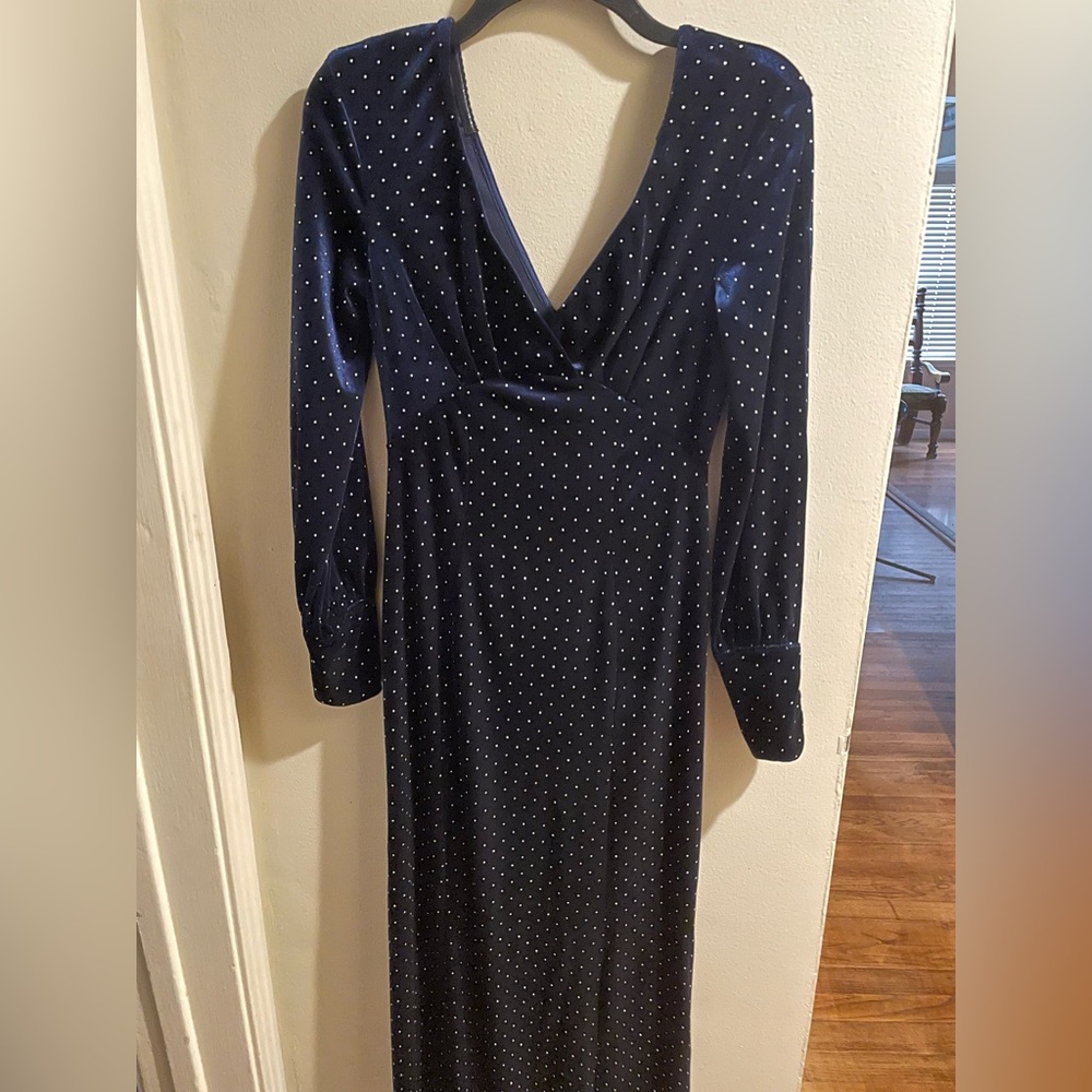 Small Unique Vintage midnight blue velvet gown Pinup Girl Velour